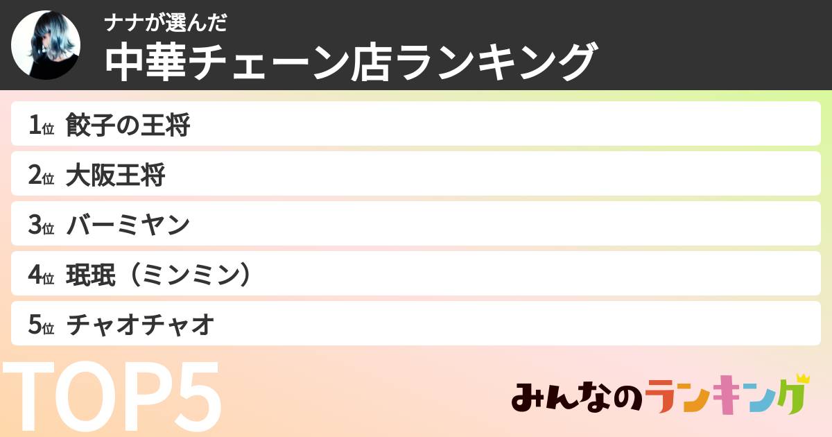 ナナさんの「中華チェーン店ランキング」