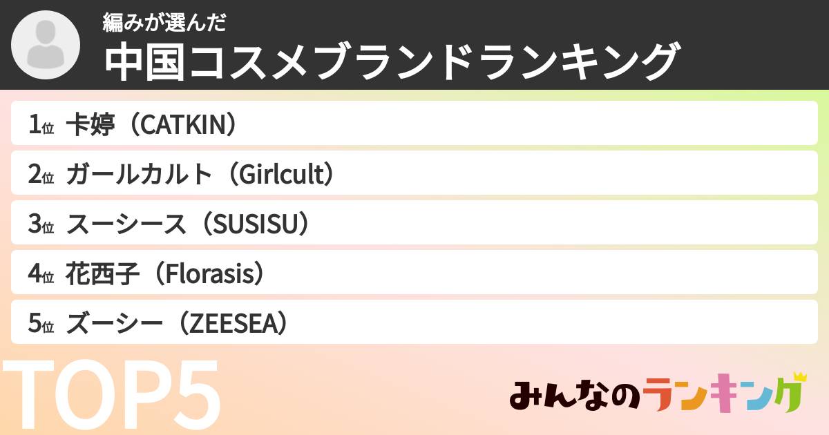 編みさんの「中国コスメブランドランキング」