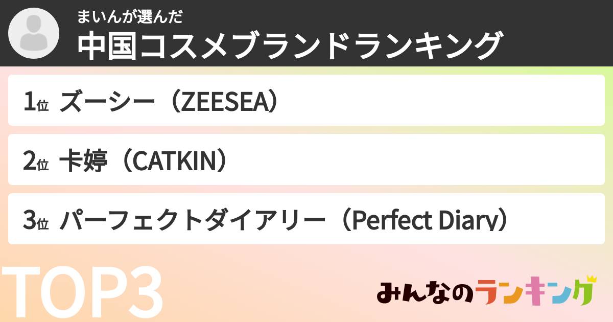まいんさんの「中国コスメブランドランキング」