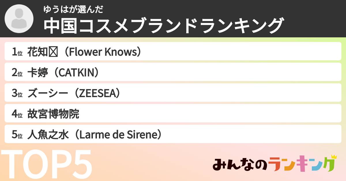 ゆうはさんの「中国コスメブランドランキング」