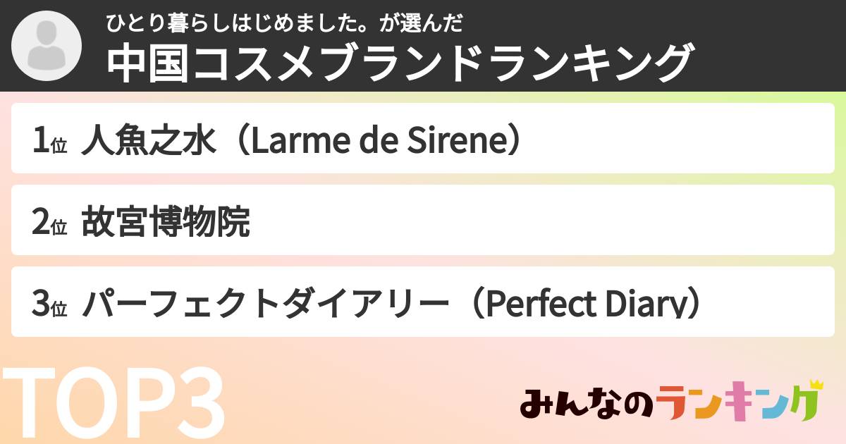 ひとり暮らしはじめました。さんの「中国コスメブランドランキング」