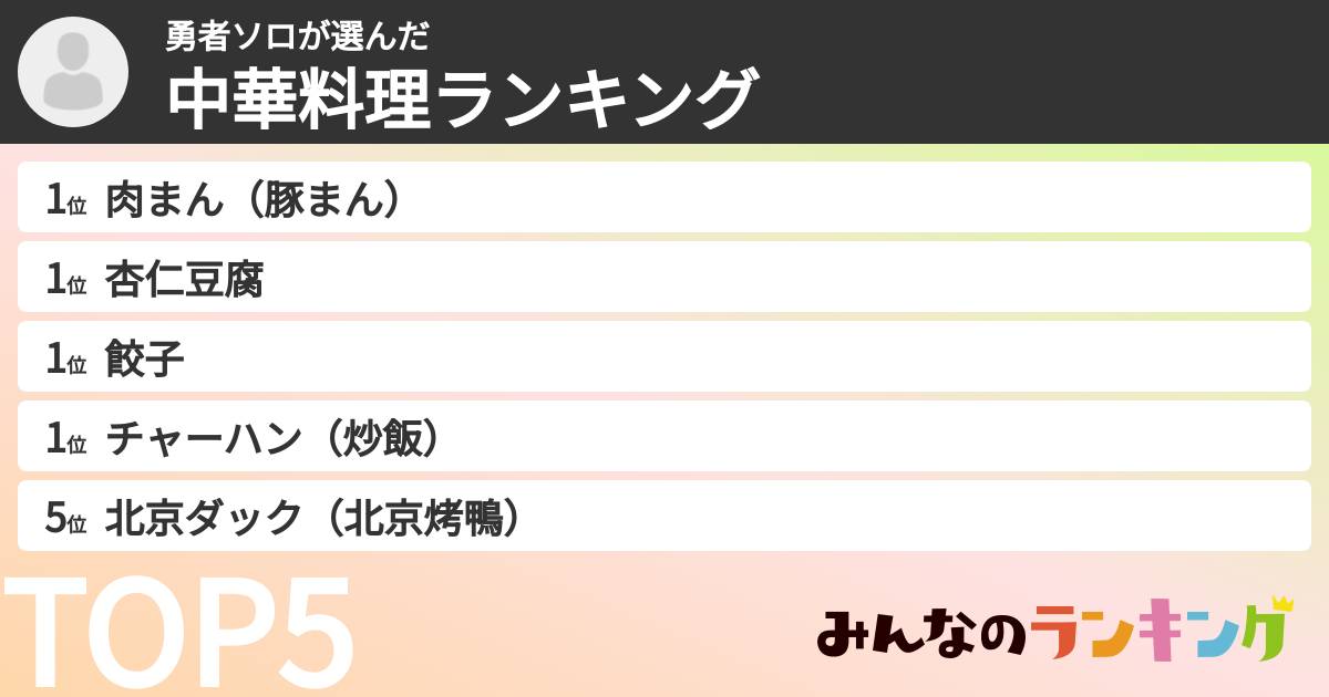 勇者ソロさんの「中華料理ランキング」