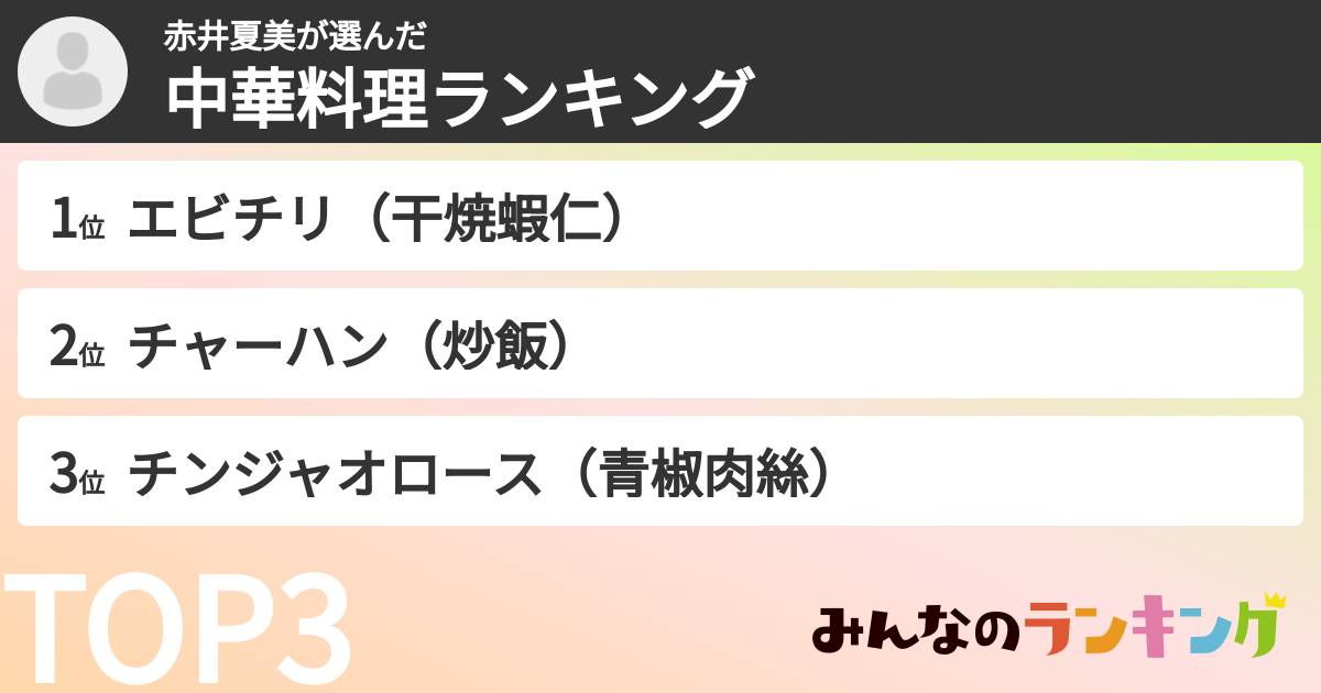 赤井夏美さんの「中華料理ランキング」
