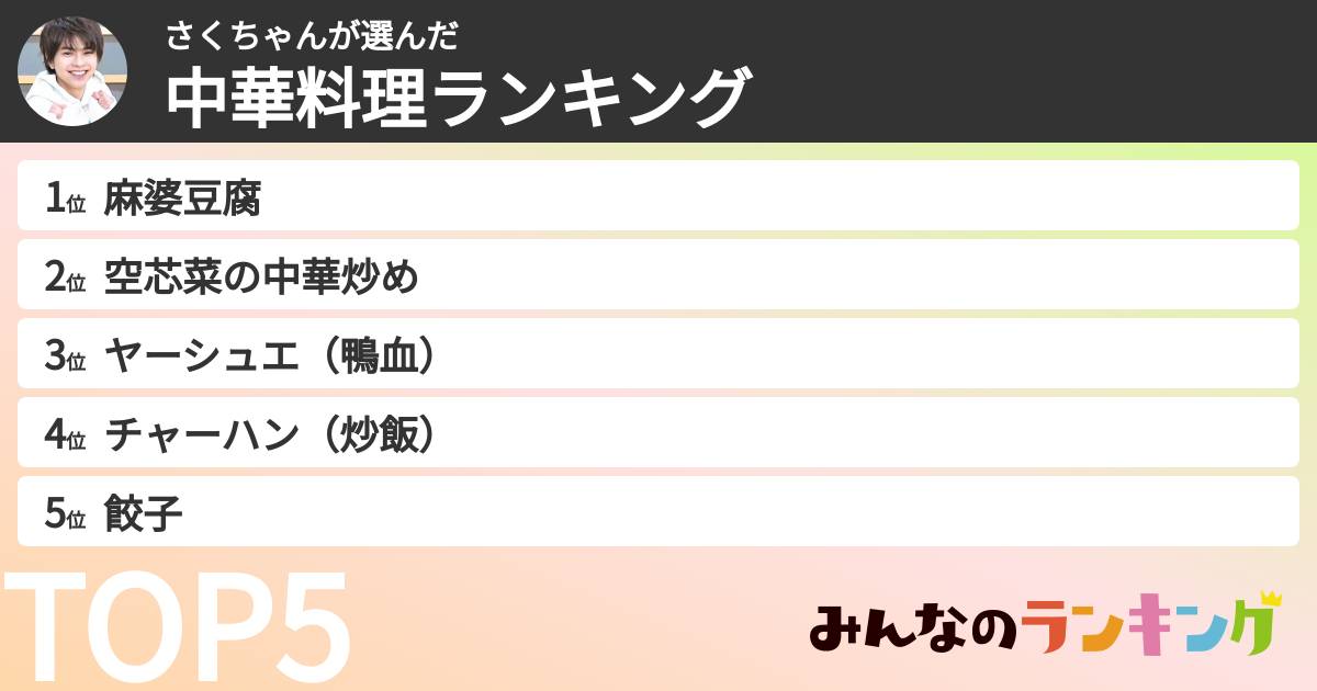 さくちゃんさんの「中華料理ランキング」