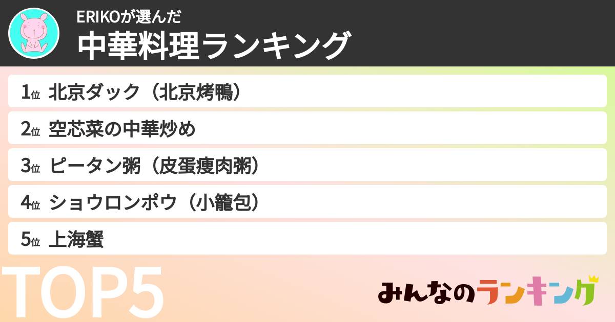 ERIKOさんの「中華料理ランキング」