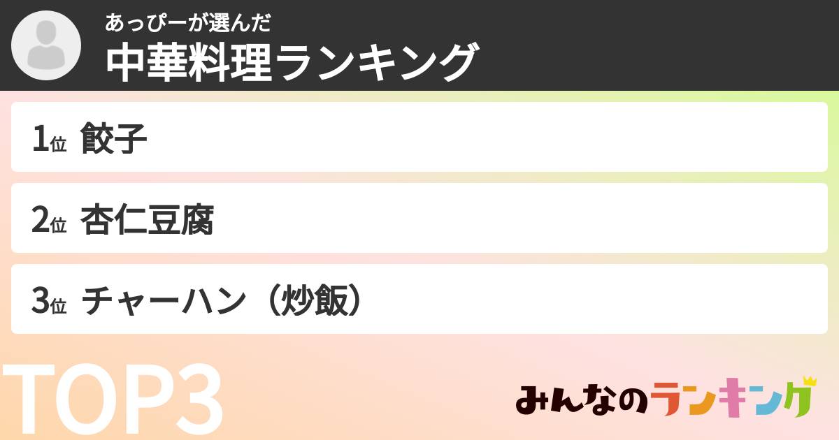 あっぴーさんの「中華料理ランキング」