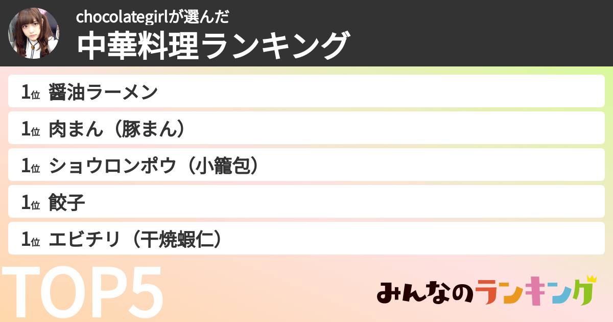 chocolategirlさんの「中華料理ランキング」