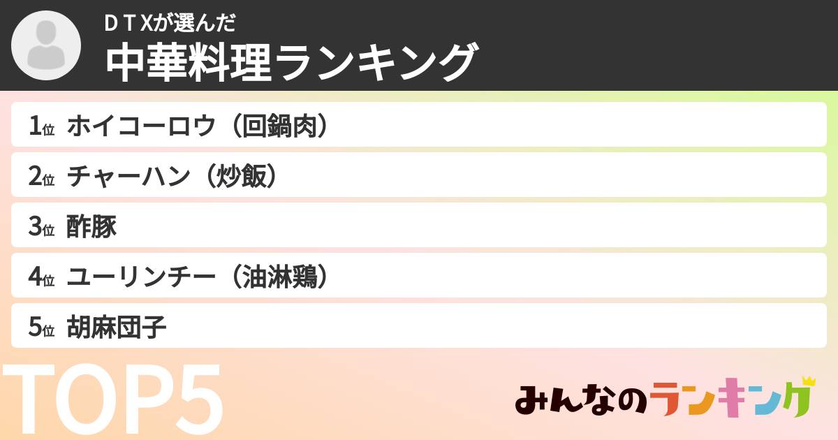D T   Xさんの「中華料理ランキング」