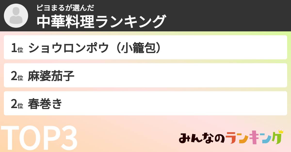 ピヨまるさんの「中華料理ランキング」