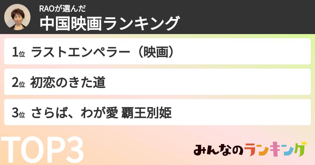 RAOさんの「中国映画ランキング」