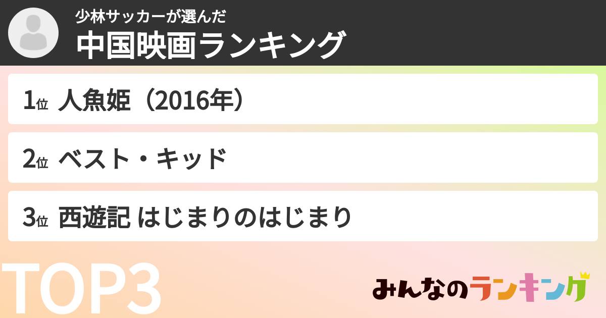 少林サッカーさんの「中国映画ランキング」