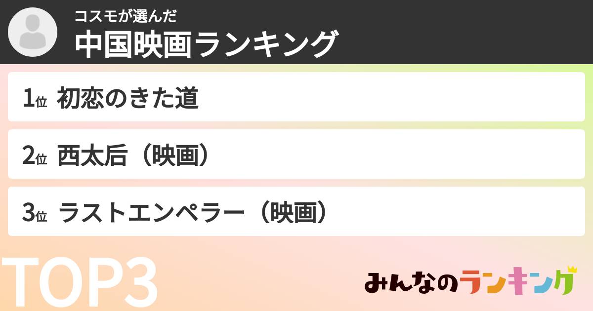 コスモさんの「中国映画ランキング」