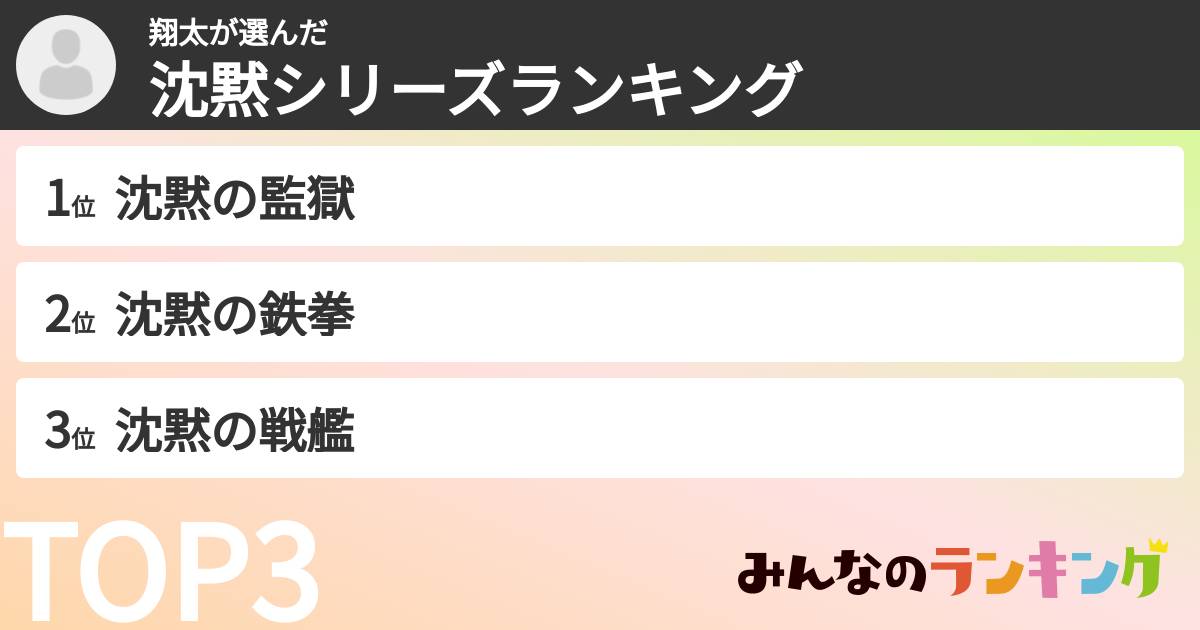 翔太さんの「沈黙シリーズランキング」