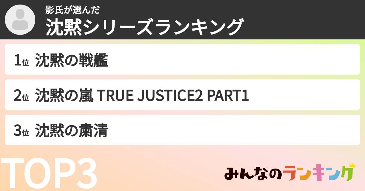 影氏さんの「沈黙シリーズランキング」