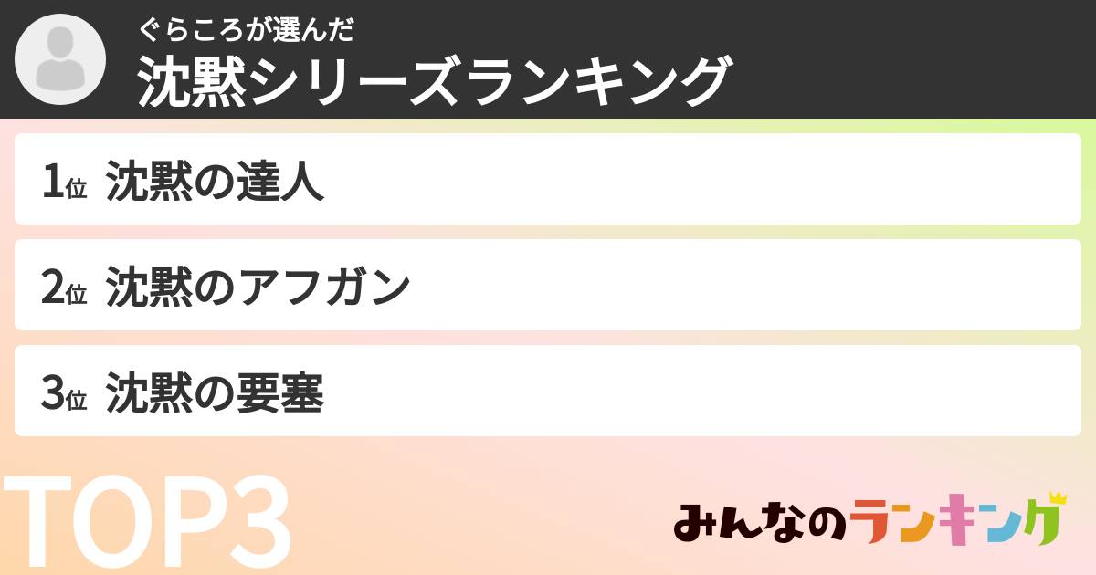 ぐらころさんの「沈黙シリーズランキング」