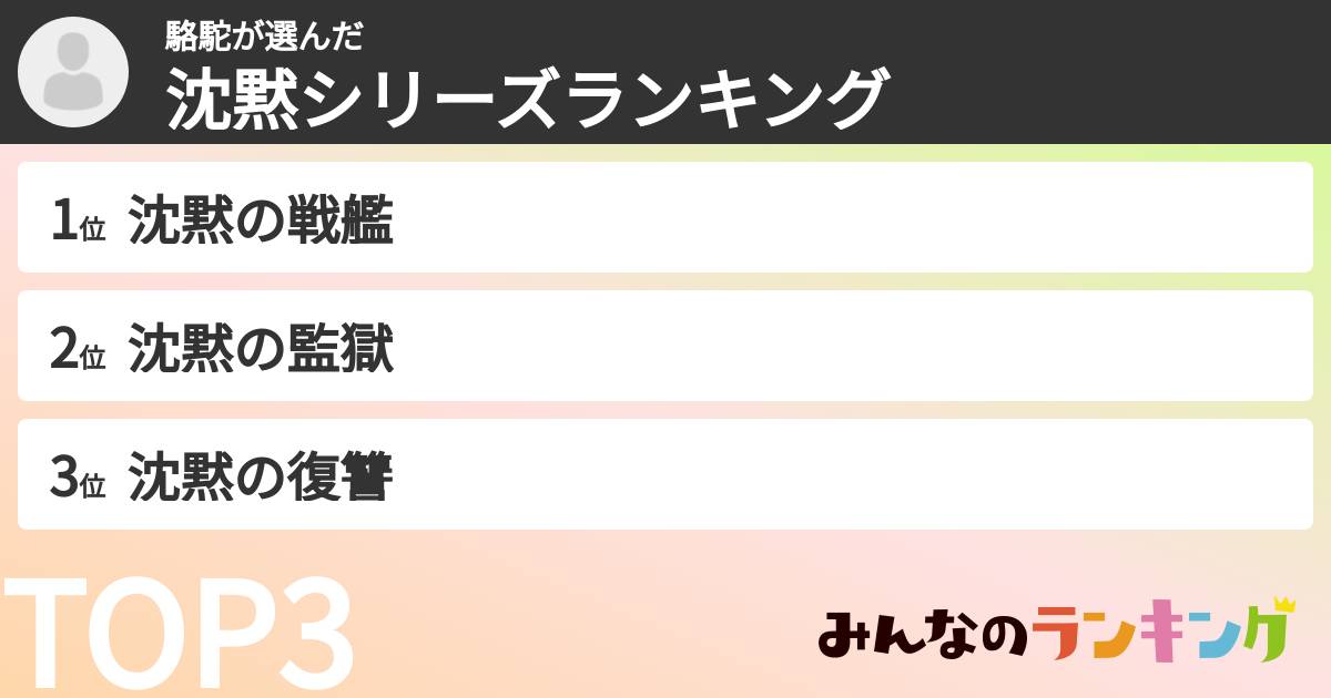 駱駝さんの「沈黙シリーズランキング」