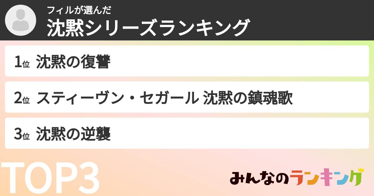 フィルさんの「沈黙シリーズランキング」
