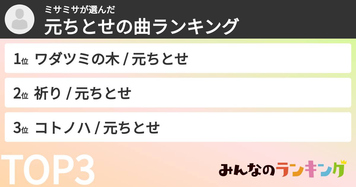 ミサミサさんの「元ちとせの曲ランキング」