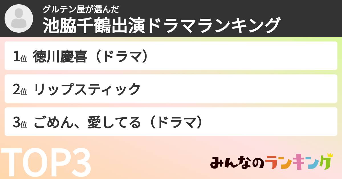 グルテン屋さんの「池脇千鶴出演ドラマランキング」