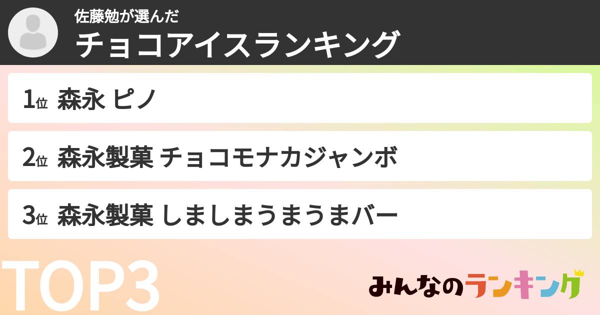 佐藤勉さんの「チョコアイスランキング」
