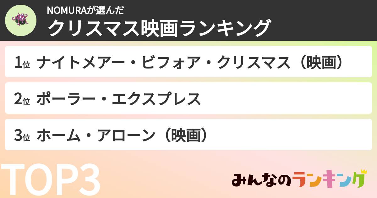 NOMURAさんの「クリスマス映画ランキング」