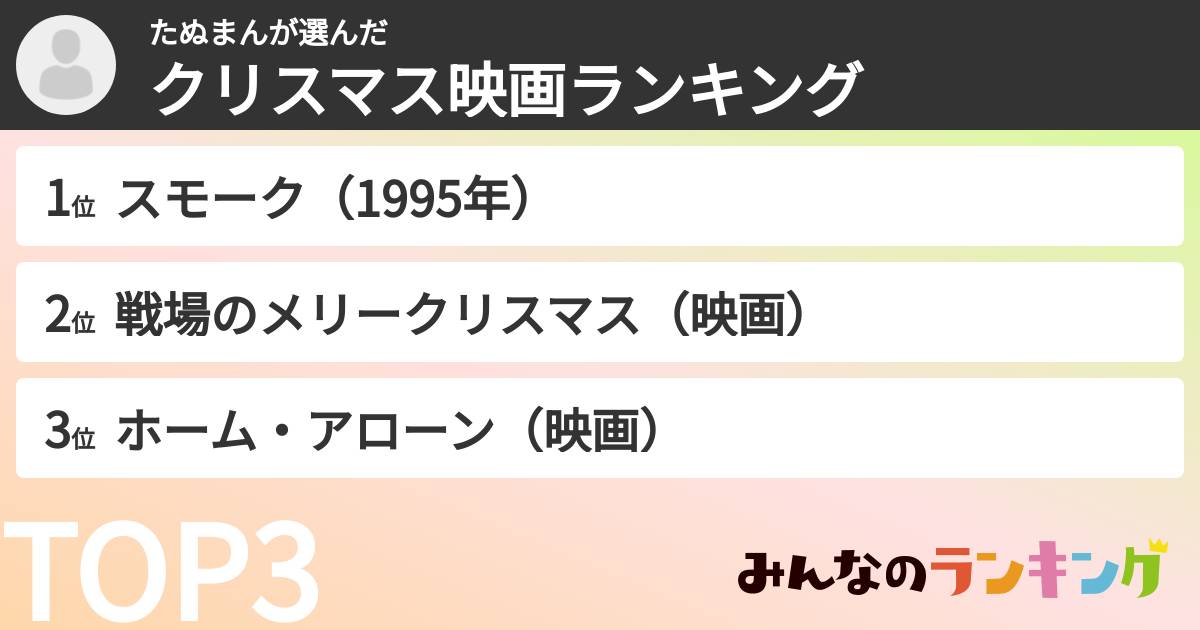 たぬまんさんの「クリスマス映画ランキング」