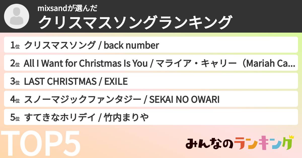 mixsandさんの「クリスマスソングランキング」