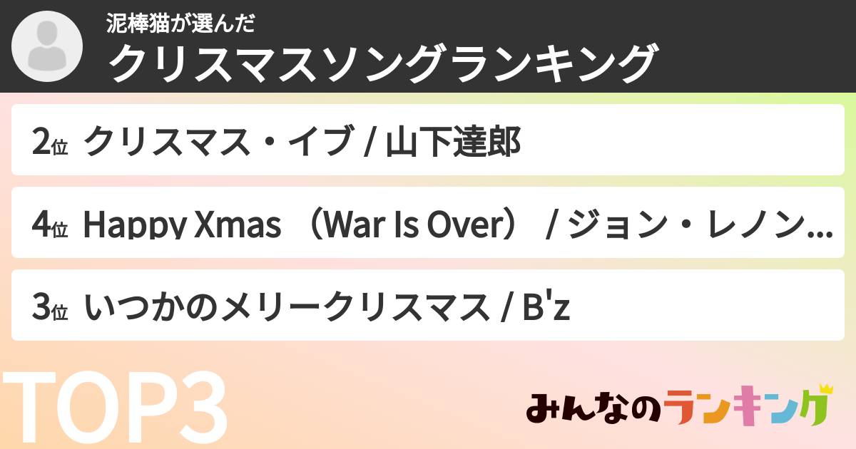 泥棒猫さんの「クリスマスソングランキング」