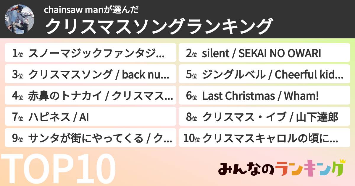 chainsaw manさんの「クリスマスソングランキング」