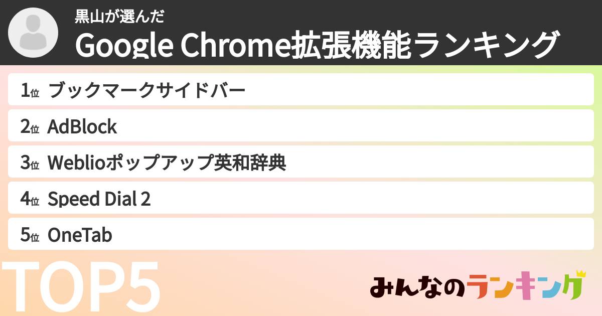 黒山さんの「Google Chrome拡張機能ランキング」