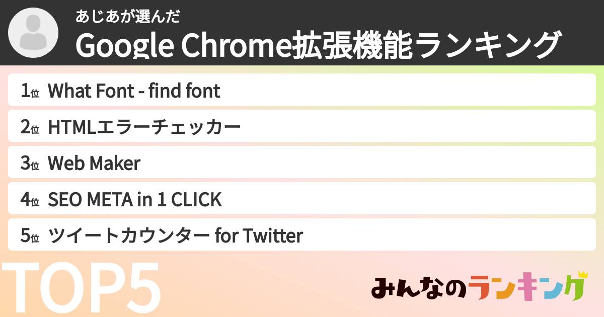 あじあさんの「Google Chrome拡張機能ランキング」
