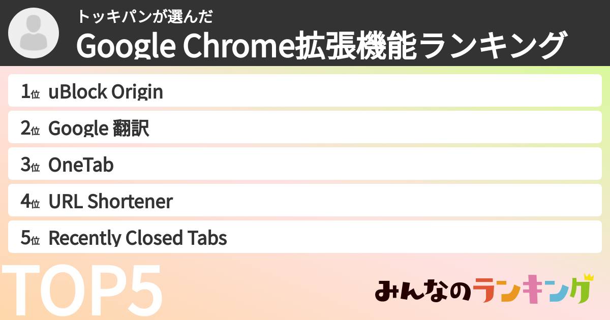 トッキパンさんの「Google Chrome拡張機能ランキング」