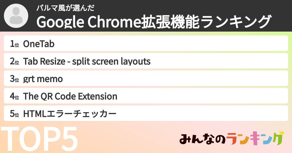 パルマ風さんの「Google Chrome拡張機能ランキング」