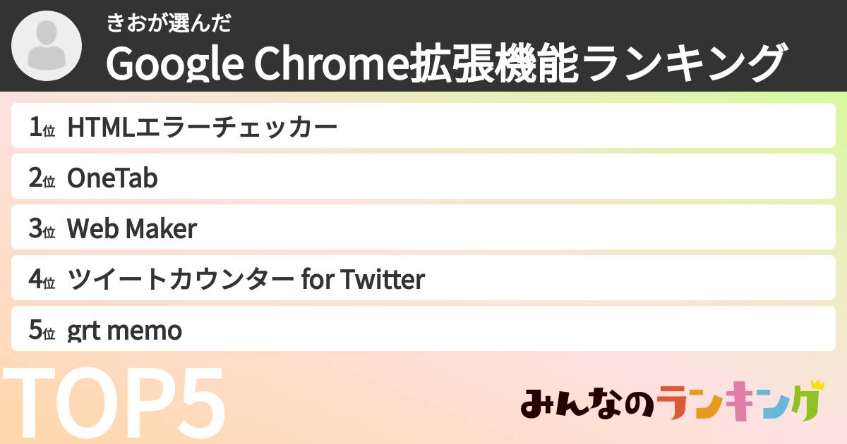 きおさんの「Google Chrome拡張機能ランキング」
