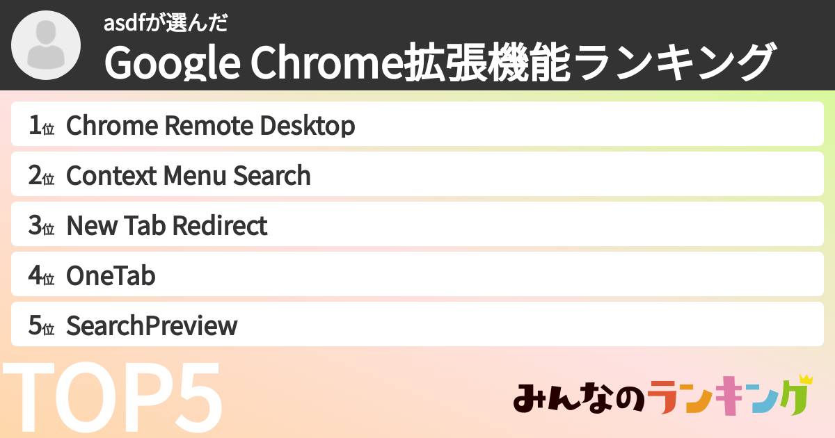 asdfさんの「Google Chrome拡張機能ランキング」