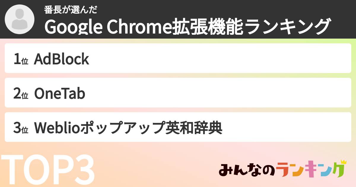 番長さんの「Google Chrome拡張機能ランキング」