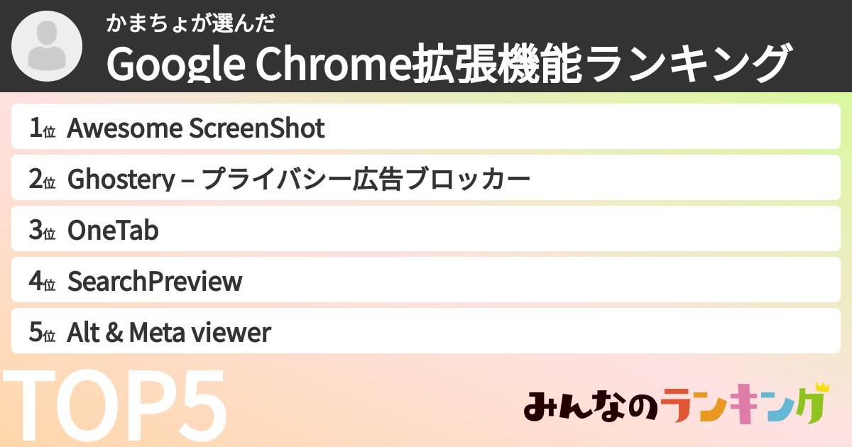 かまちょさんの「Google Chrome拡張機能ランキング」