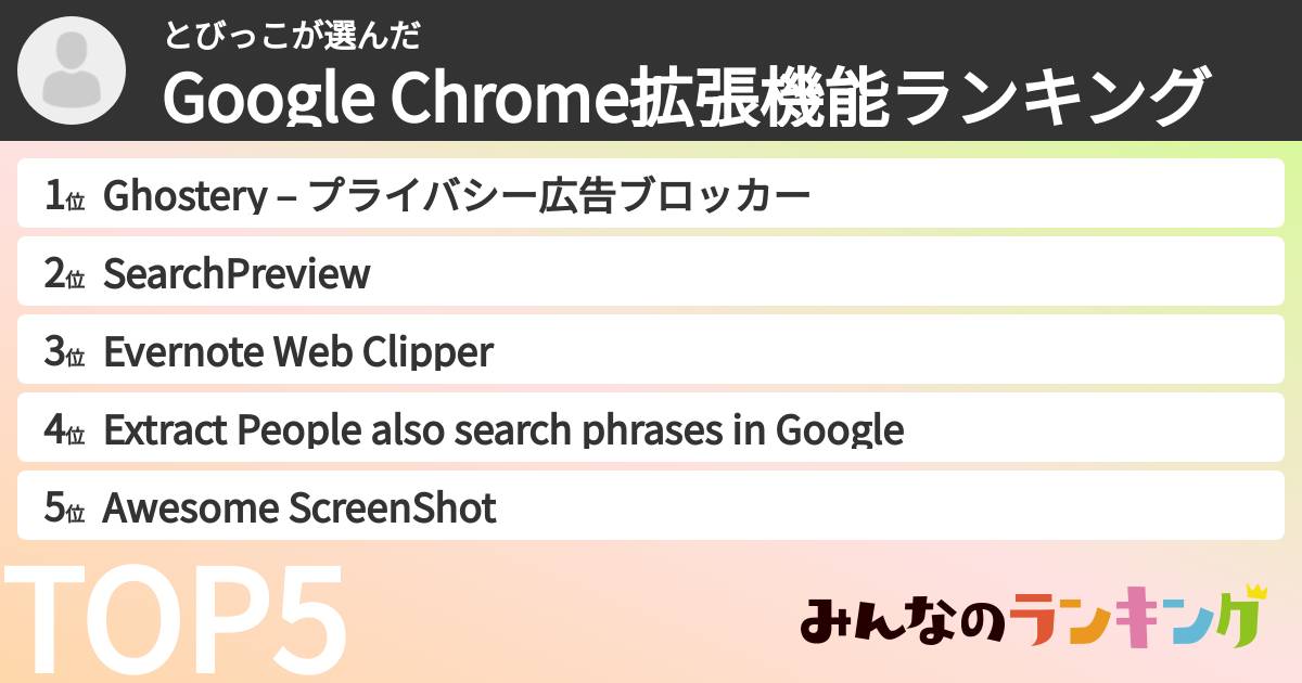 とびっこさんの「Google Chrome拡張機能ランキング」