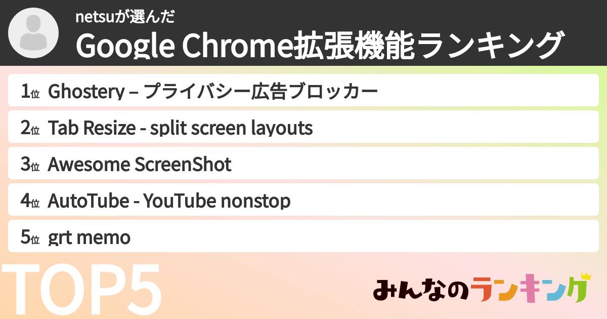 netsuさんの「Google Chrome拡張機能ランキング」