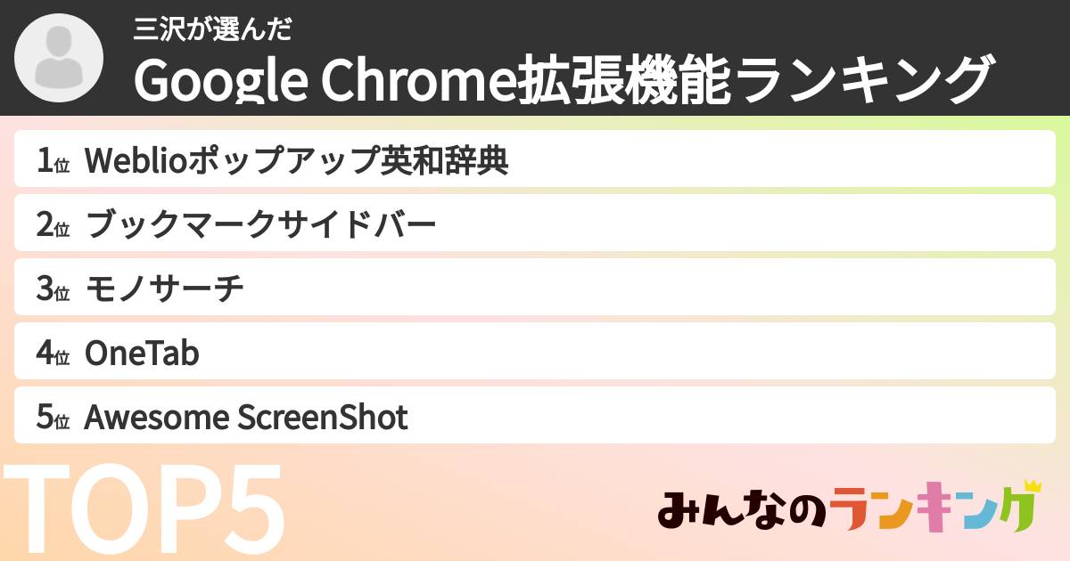 三沢さんの「Google Chrome拡張機能ランキング」