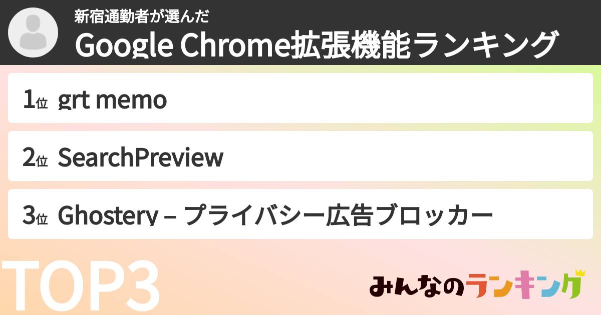 新宿通勤者さんの「Google Chrome拡張機能ランキング」