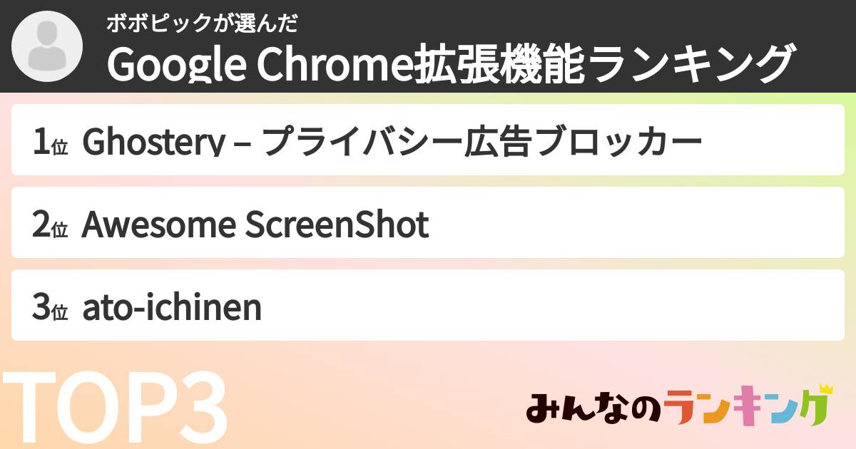 ボボピックさんの「Google Chrome拡張機能ランキング」