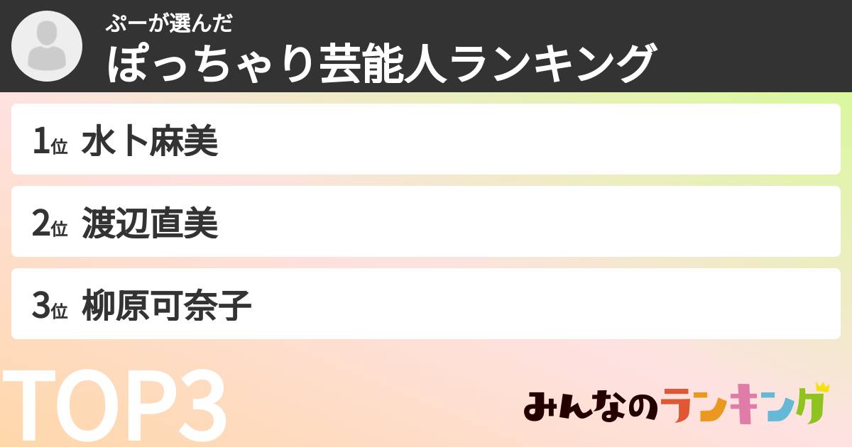 ぷーさんの「ぽっちゃり芸能人ランキング」