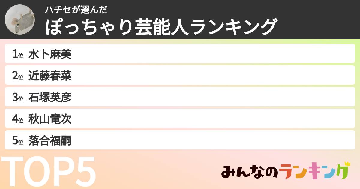 ハチセさんの「ぽっちゃり芸能人ランキング」