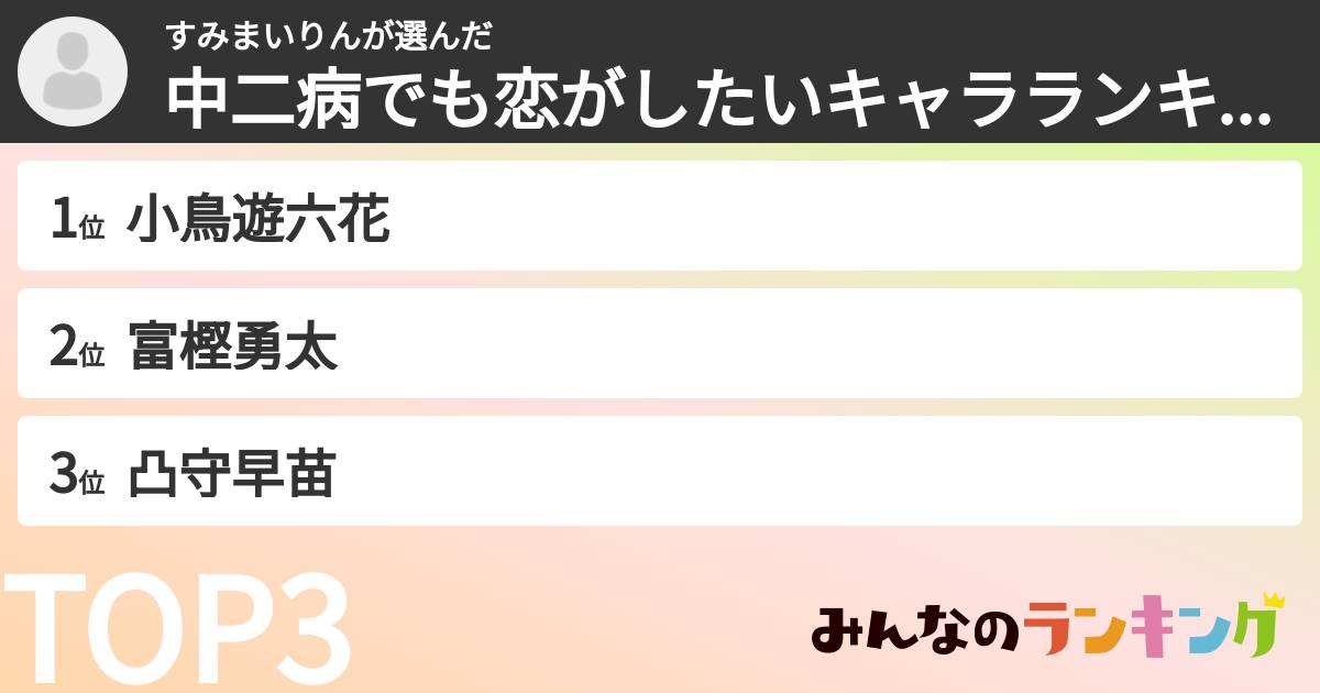 すみまいりんさんの「中二病でも恋がしたいキャラランキング」