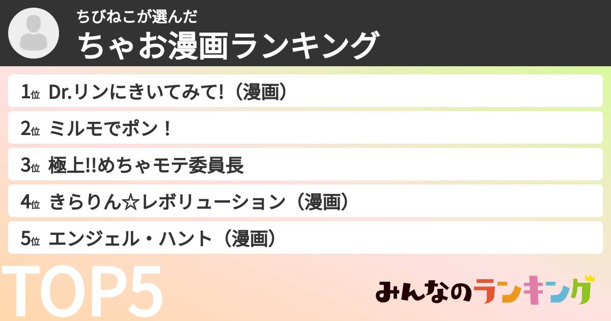 ちびねこさんの「ちゃお漫画ランキング」