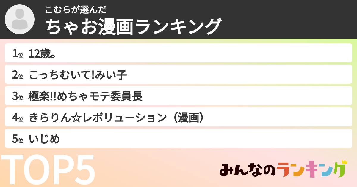 こむらさんの「ちゃお漫画ランキング」