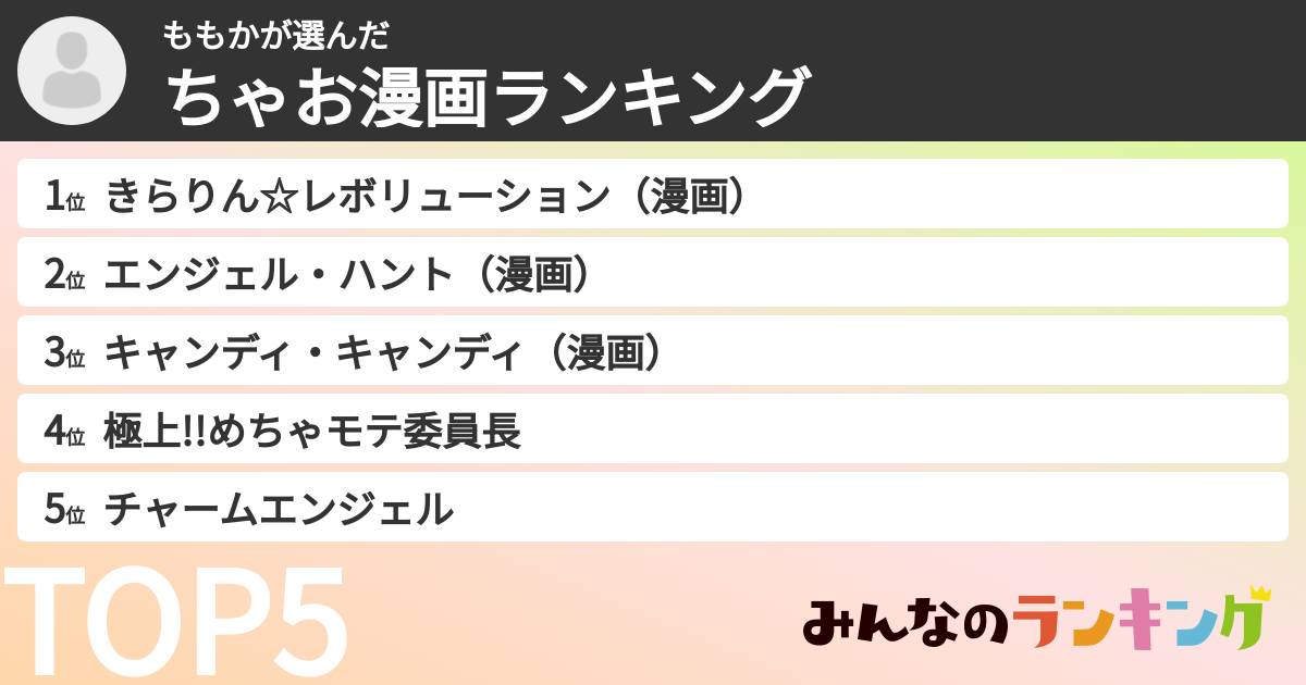 ももかさんの「ちゃお漫画ランキング」