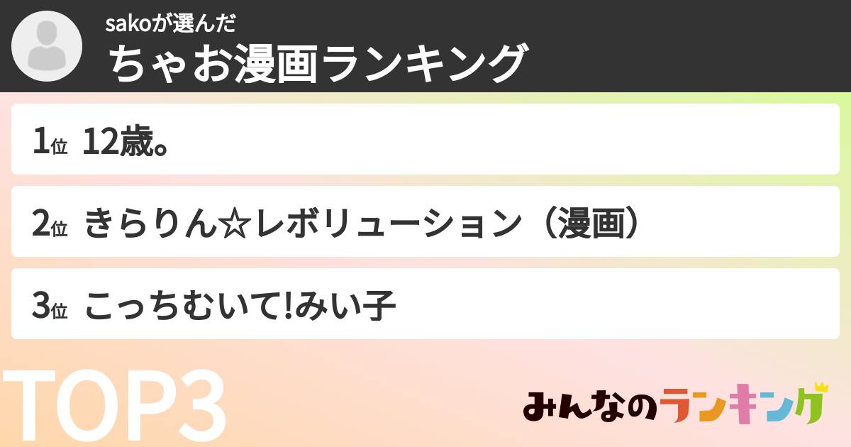 sakoさんの「ちゃお漫画ランキング」