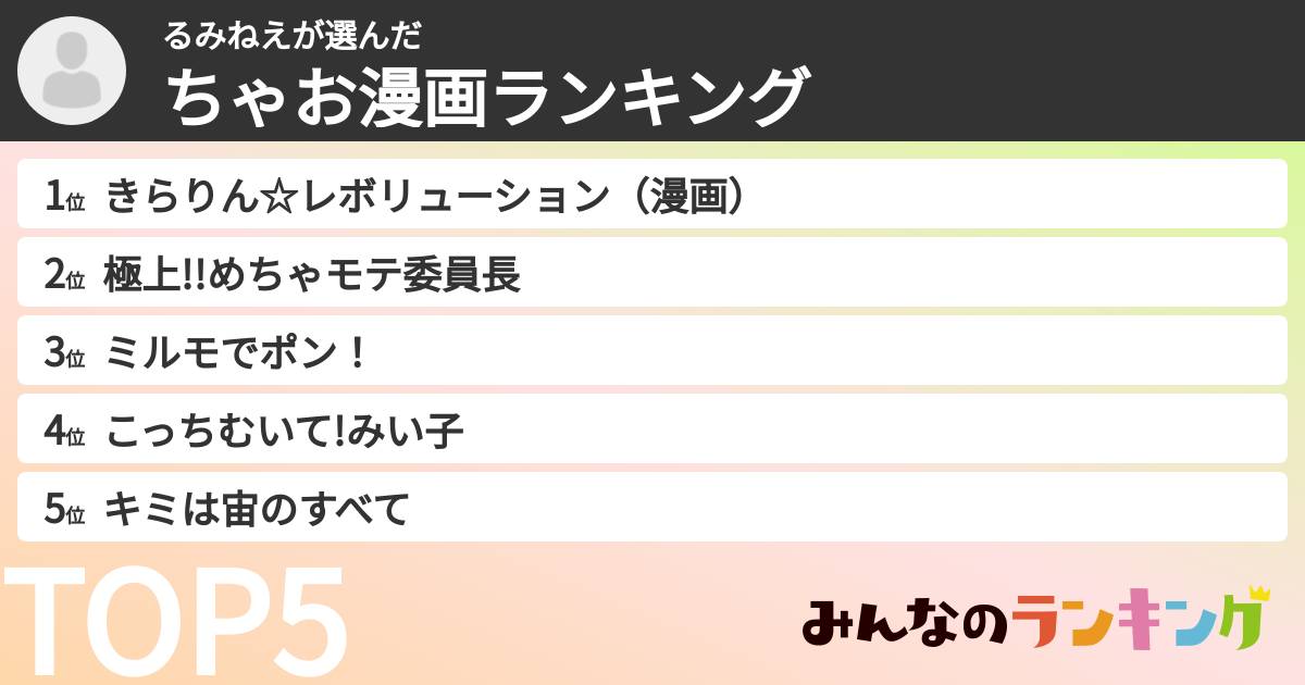 るみねえさんの「ちゃお漫画ランキング」